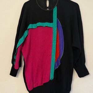 1980s Geometric Slouchy Knit Colorblock Vintage Sweater (S)